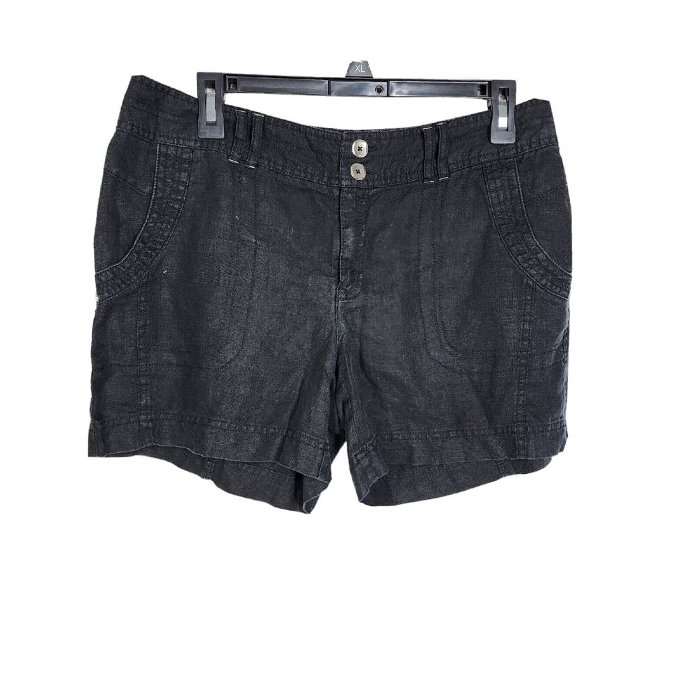 INC International Concepts Womens Shorts Sz 6 Black Casual 100% Linen Rhinestone